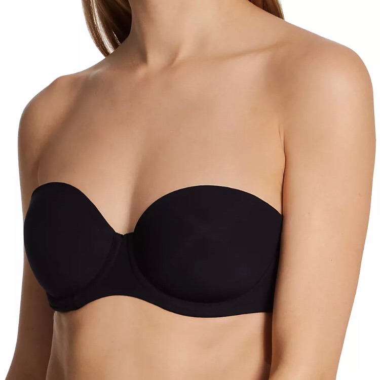Hanro Black Strapless Bandeau Bra Lightly Padded, Size 32c